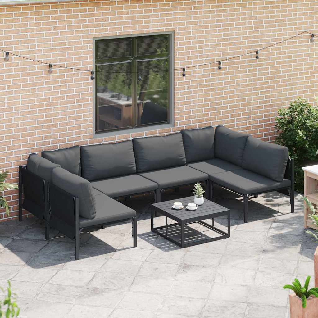 6 Piece Garden Sofa Set with Cushions Black Steel