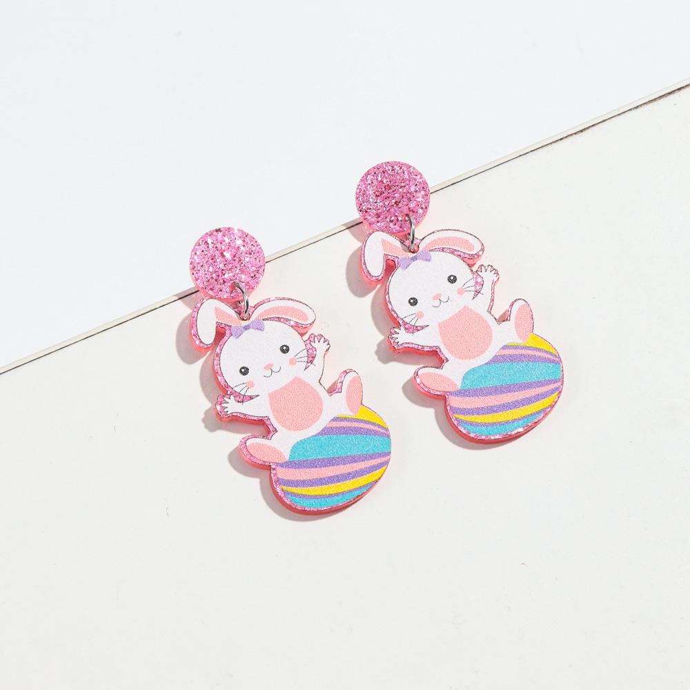Cute Dinosaur Rabbit Acrylic Earrings Women Statement Glitter Rainbow Easter Egg Mouse Animal Drop Earring Fashion Jewelry Gifts