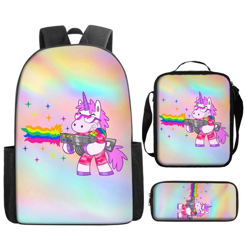 Unicorn Backpack for Kids School Bag Set 3-Piece with Pencil Case Shoulder Bag, Cartoon Anime Backpack for Boys Girls Students