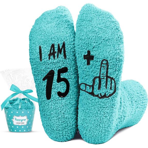HAPPYPOP Birthday Gift Ideas for Teens - 15th Birthday Socks Sweet 16 Gifts for Boys Girls