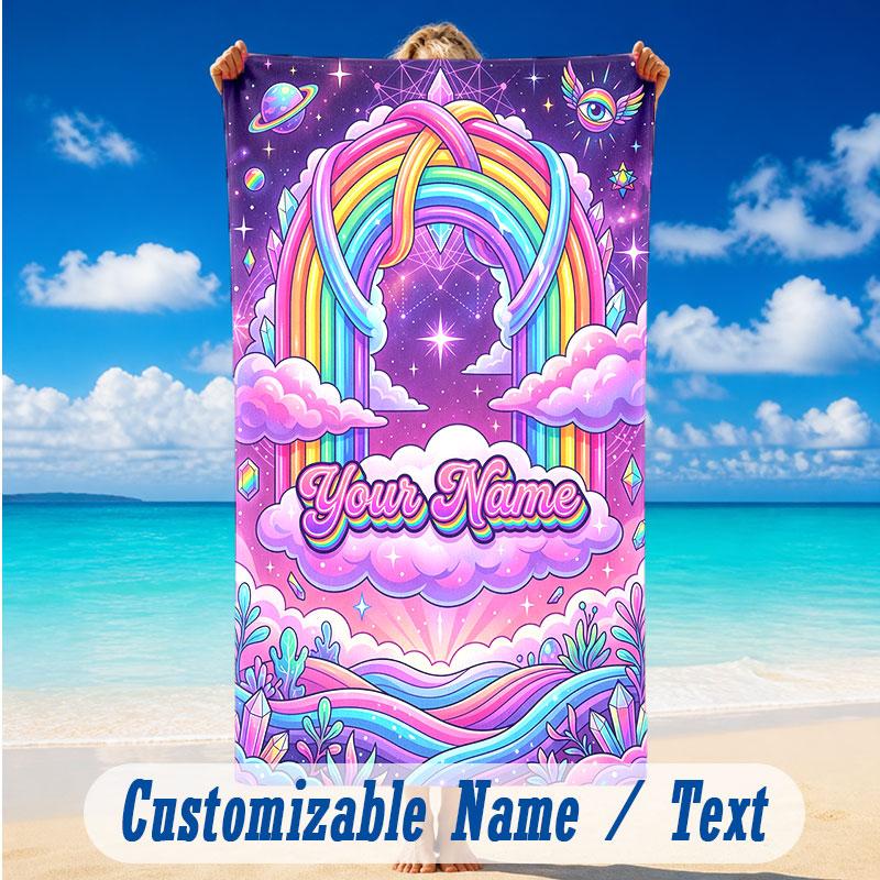 Fantasy Magic Theme Beach Towel Personalized Custom Name & Text Soft Quick Dry Beach Towel for Swimming Travel