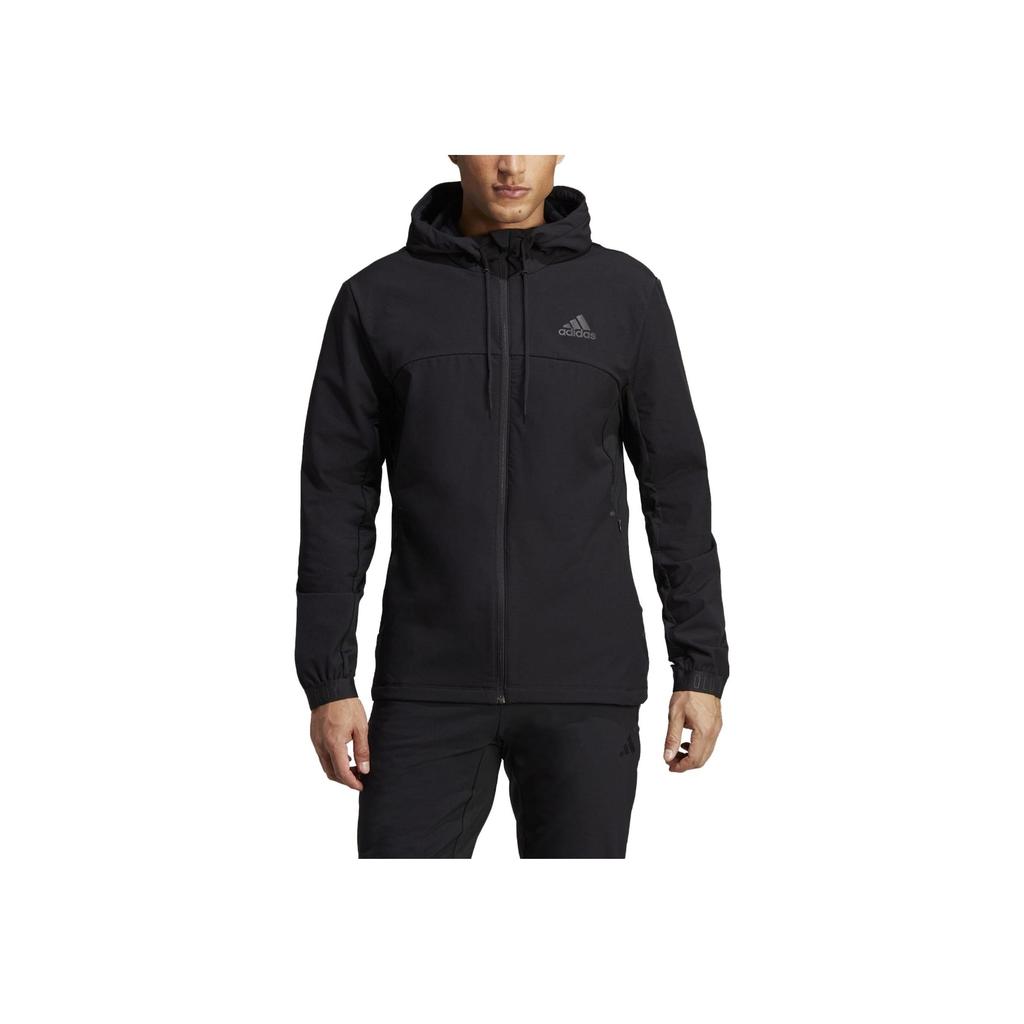 Adidas Jednobarevná mikina s kapucí a zipem, s dlouhým rukávem, pánská, topy, černá HS7494