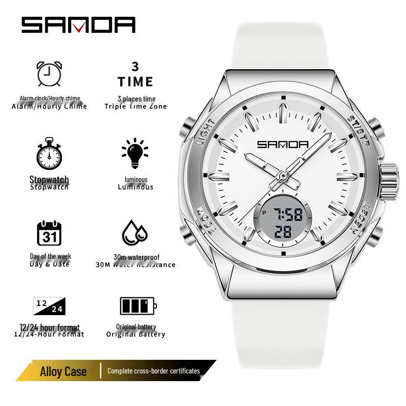 Orologio da donna Sanda Doppio Display: Multifunzionale, Luminoso, Impermeabile, alla Moda, Nuovo Modello con Sveglia e Timer per Studenti.