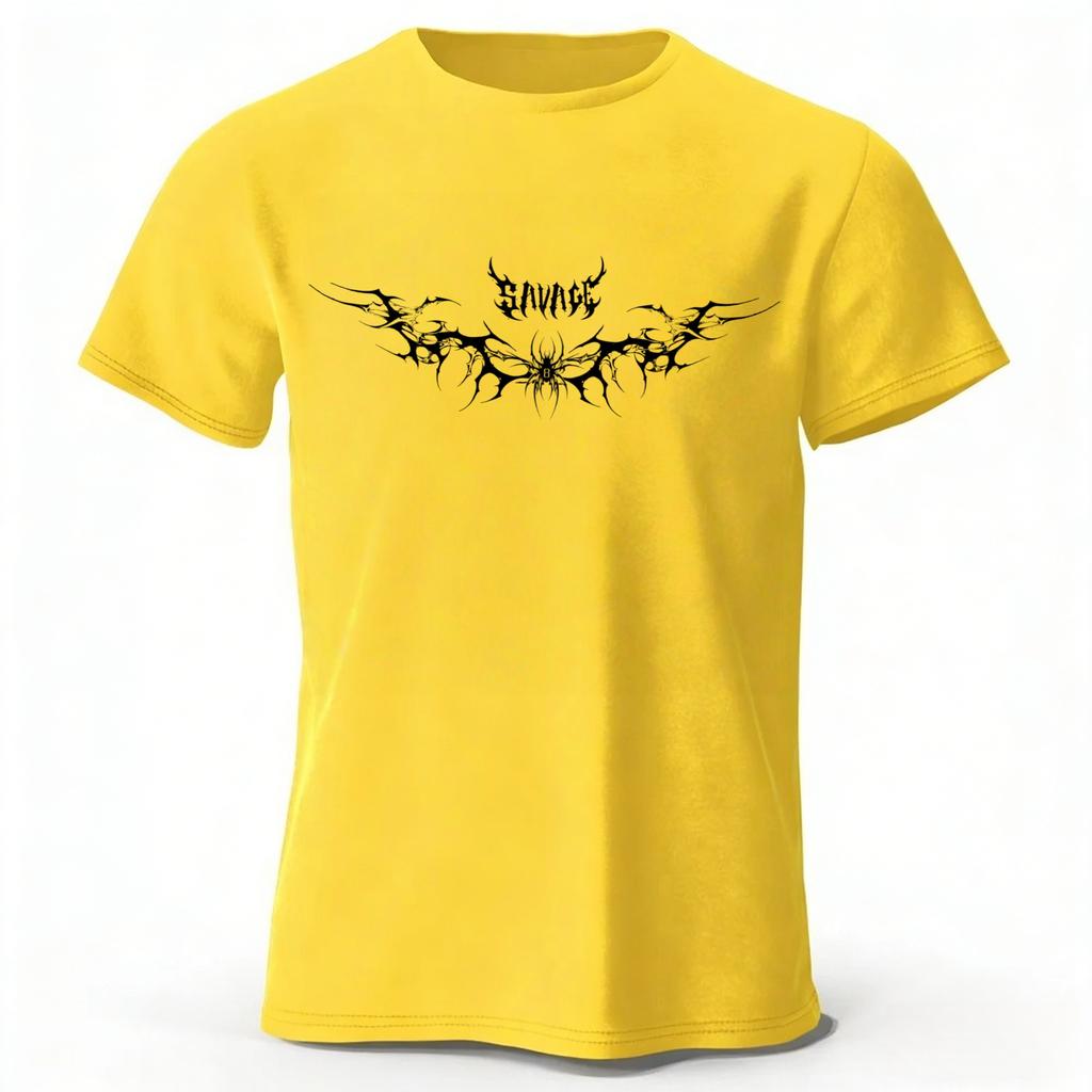 New Dark Gothic Style Pure Cotton Short Sleeved Mens Loose Oversized Sports Tshirt Soft Comfortable for Street Fashion Wear