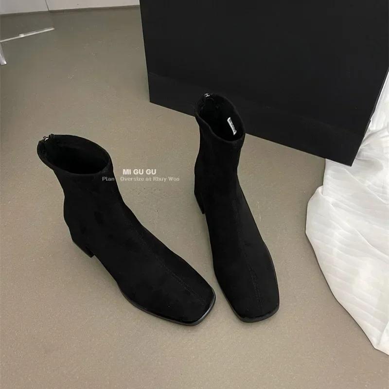 Autumn Winter Fleeces Women Sock Ankle Boots Fashion Square Heel Ladies Elegant Keep Warm Short Booties Women's Footwear