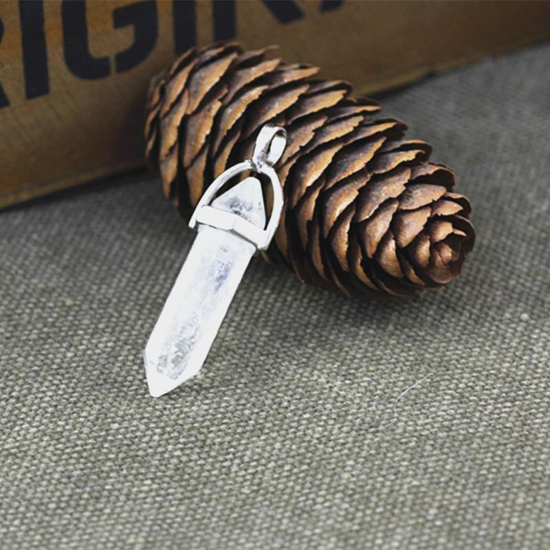 Natural Stone Amethyst & Rose Quartz Double-Pointed Hexagonal Pendant Necklace