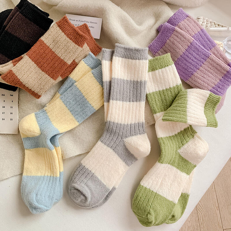 Servi Thick Color Block Striped Sleep Socks 5 Colors orange