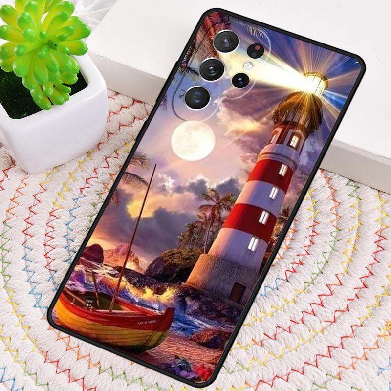 Lighthouse On An Island Palm Tree Silicone Phone Case For Samsung Galaxy note 10 pro S26 S25 S24 S23 S22 S21 Plus Ultra Cover