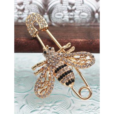 1pc Luxury Full Crystal Gold Color Bee Brooches For Woman Shiny Hollow Bee Brooch Pin For Coat Scraf Fine Jewelry