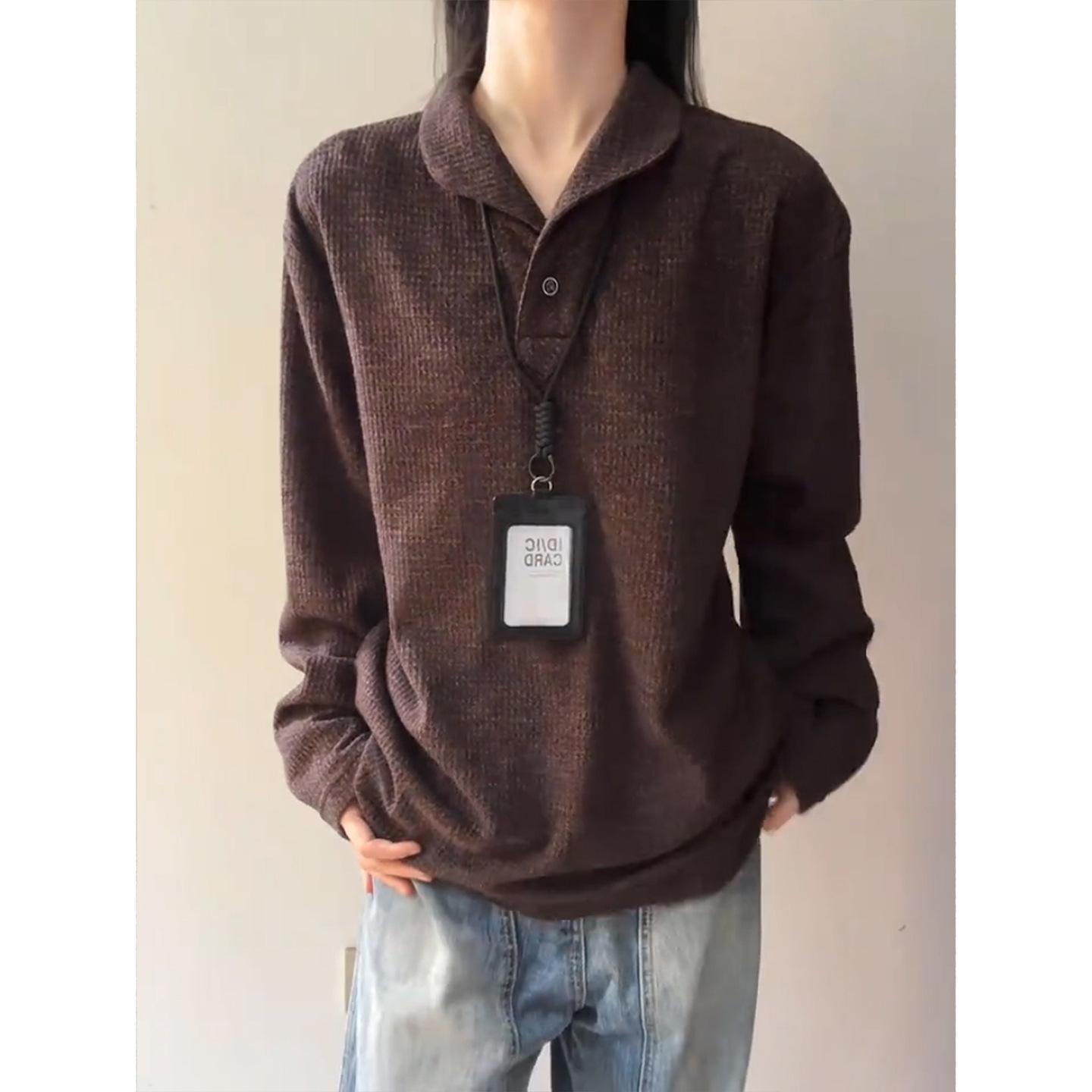 Men s Dark Grey Retro Knit Polo: Long Sleeve Henley Hoodie for Spring/Autumn XL