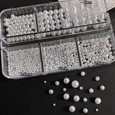 6 Grids Round White Pearls Nail Beads Nail Charms Caviar Beads Nail Jewels Half Round Pearl Gems Diy Nail Art Decor