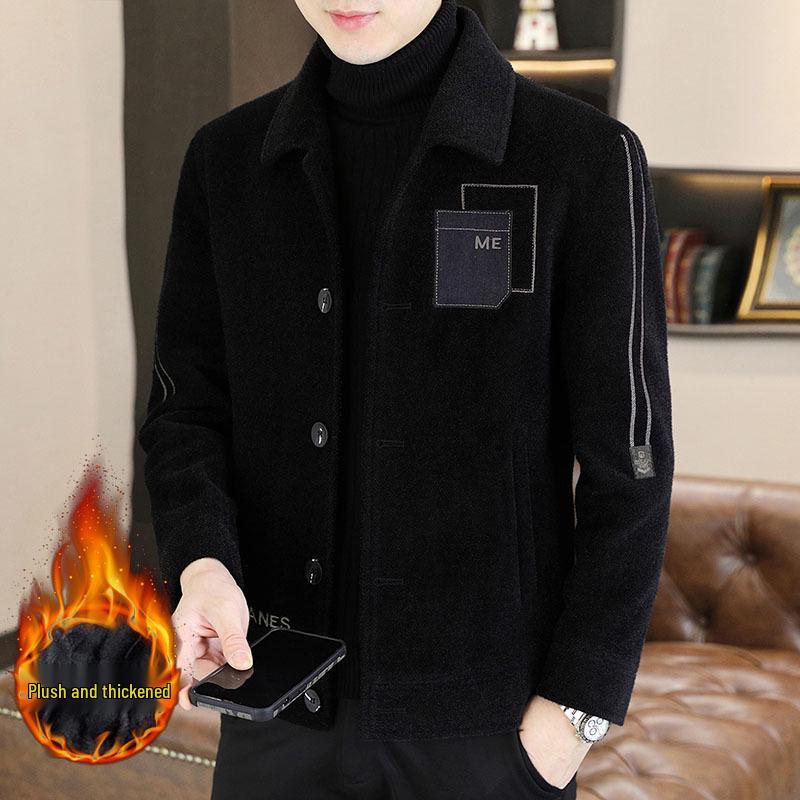 Men’s Thick Woolen Coat: Autumn/Winter Casual, Short, with Cotton Padding and Fleece Lining