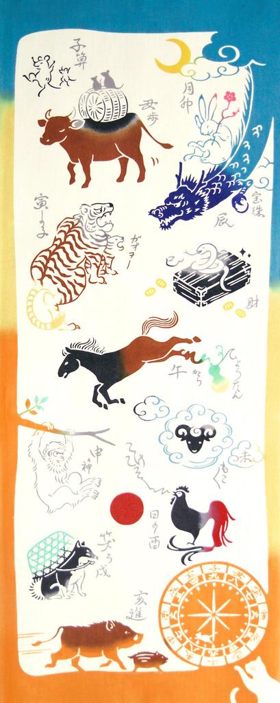 Kenema Japanese Goods Chusen Tenugui Zodiac 36 x 53305 "Event" Tour, 90cm,