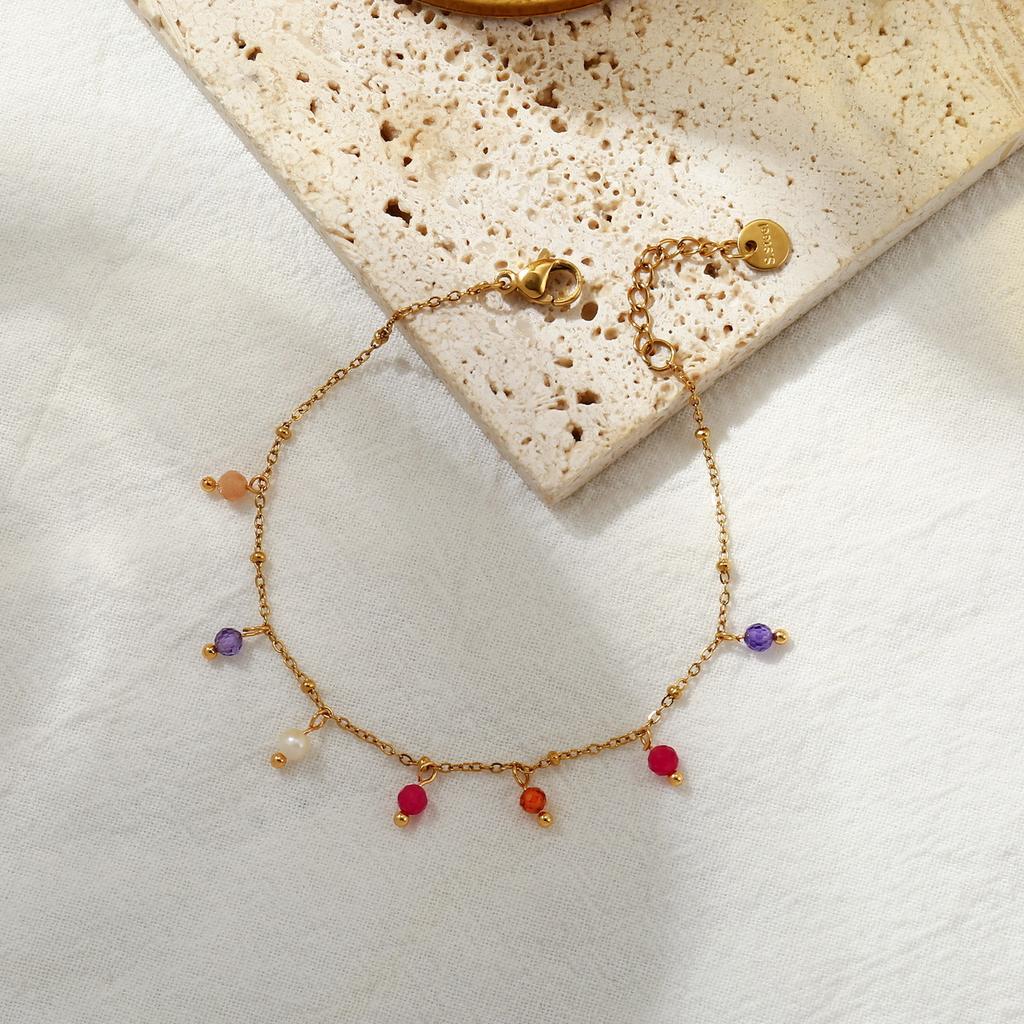 Women 18k Gold Plated Colorful Natural Stone Tassel Clavicle Necklace