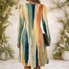 Women Criss Cross V Neck Long Sleeve Abstract Printed Casual Dress Curved Hem