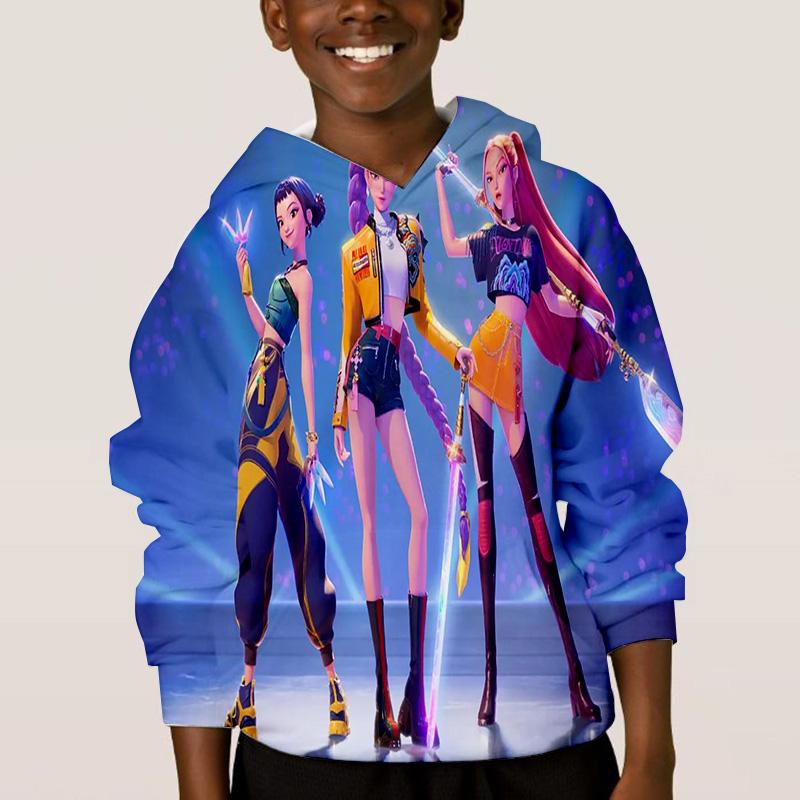 KPop Lovci démonů Dětské Hip-hopové Zábavné Vzorové Oblečení Móda Ležérní Volné Dětské Topy Dětské Chlapecké Mikiny s Kapucí