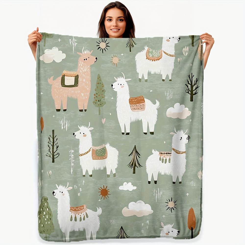 Llama Cactus Flannel Throw - Lightweight Digital Print for Sofa, Couch, Bed, Camping, Office - All-Season Gift