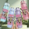 1PC Cowgirl Text Vintage Retro Pattern 750ml Color Plastic Sports Water Bottle Leakproof Flip Straw Lid Suitable for Sports Office Home Use