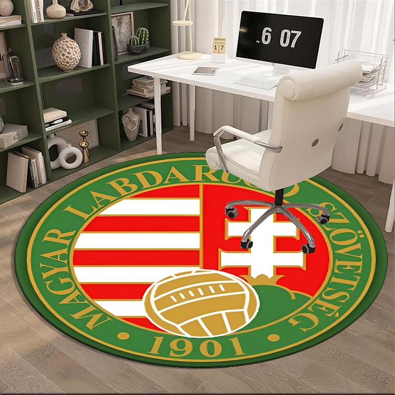 Hungarian Football Emblem Round Rug for Livingroom,Bedroom, Palyroom, Chair Rug, Area Rug, Circle Carpet, Fan Christmas Gift