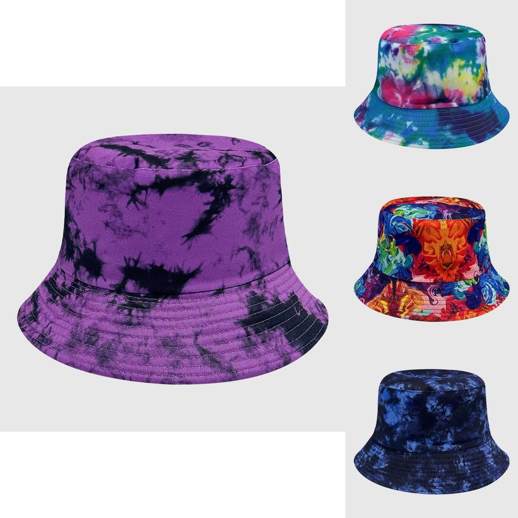 Waterresistant Cotton Tie Dye Bucket Hat With Sunshade For Outdoor Sports