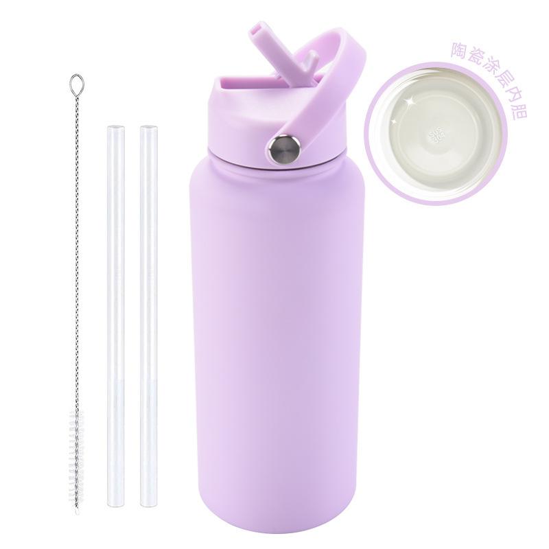

Large Capacity Stainless Steel Thermos Cup 1000Ml Portable Handle With Straw Water Cup Men S And Women S Outdoor Sports Kettle 1L лавандовый