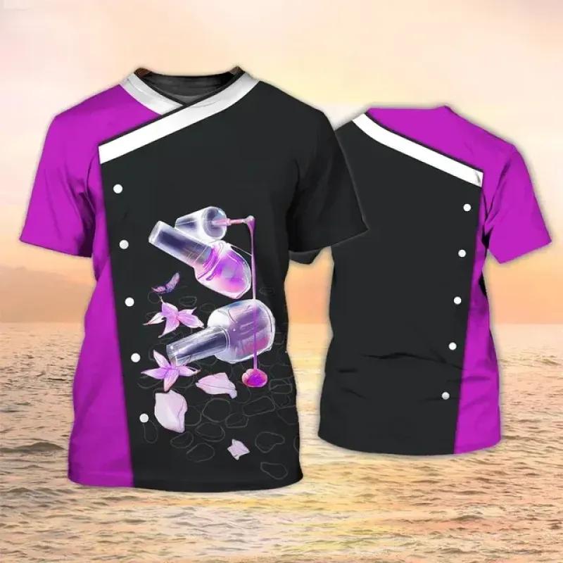 Manicurist Shirt Women's T-shirt 3D Nail Polish Printed Harajuku Short Sleeve Tees Summer Fashion Pullover Female Casual Tops