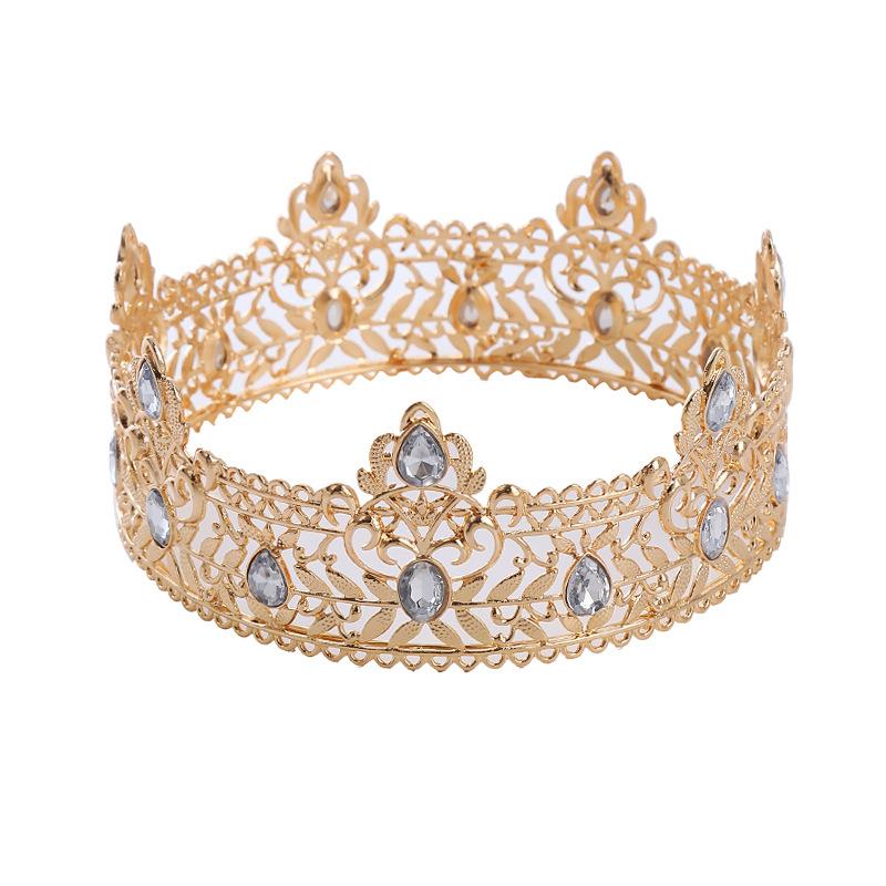 

Круглая Корона невесты, королевская корона из сплава со стразами, барочная корона, мужская королевская корона