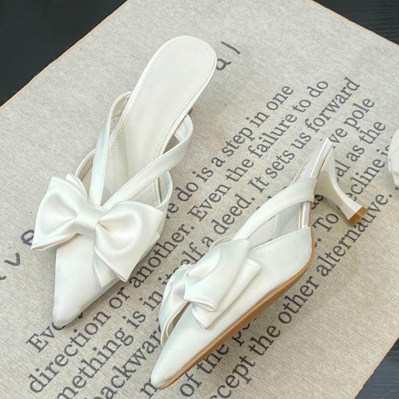 Fashion Cool Slippers for Women's Summer 2025 New French Pointed Bow Hollow High Heels, Half Wrapped Women's Slippers