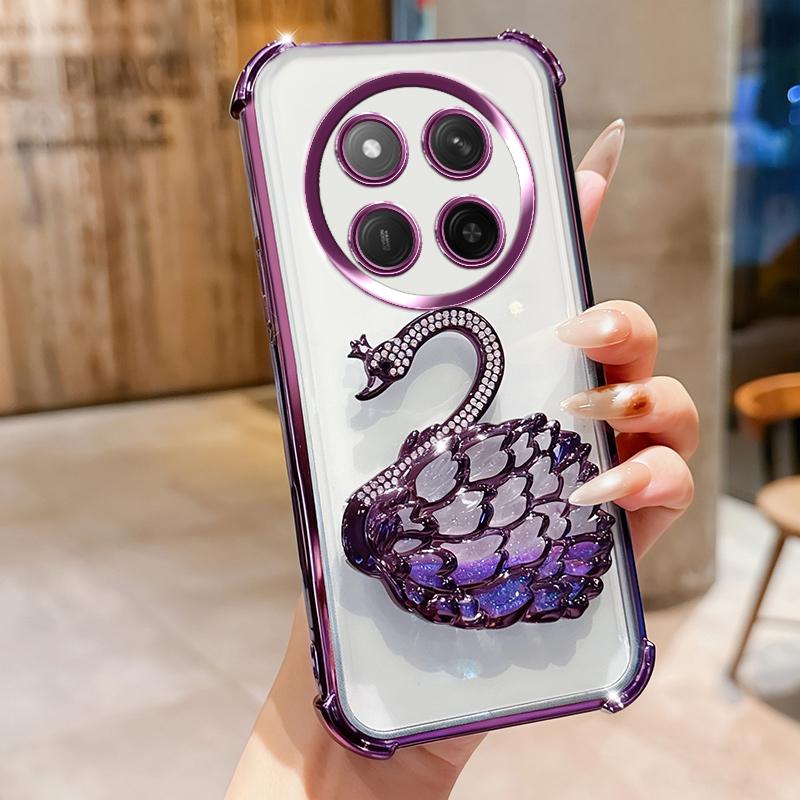 KEYSION Shockproof Plating Phone Case for HONOR X9c 5G Clear TPU Glitter Jewelled Swan kickstand Cover for Huawei Magic7 Lite 5G