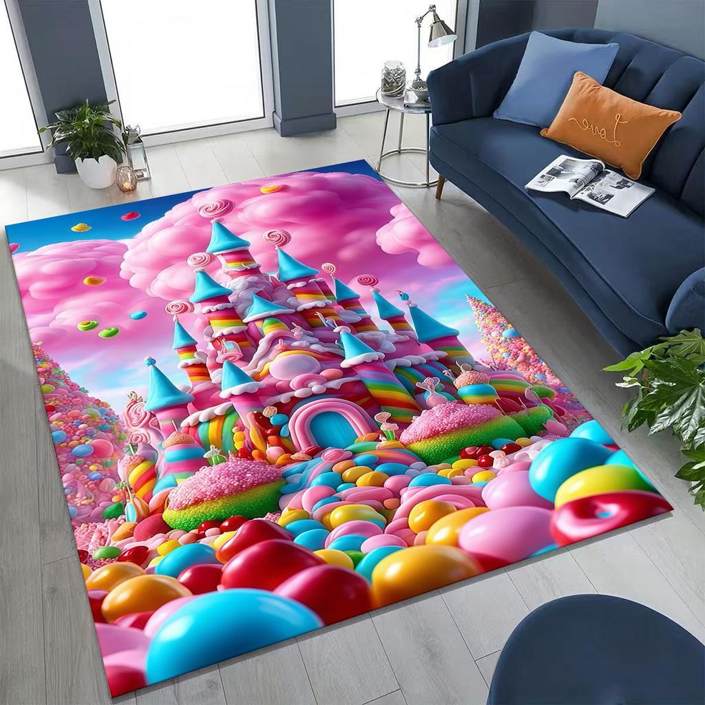 Enchanted Fairytale Princess Castle Gothic Castle Cartoon Rug for Bedroom Living Room Sofa Home Doormat Decor, Kids Non-slip Mat