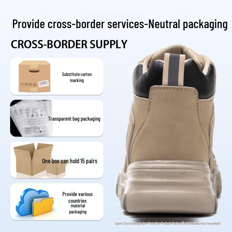 Temu High-Top Anti-Smash, Anti-Puncture, Wear-Resistant Men's Work Boots - Lightweight, Comfortable, Optional Cotton Lining
