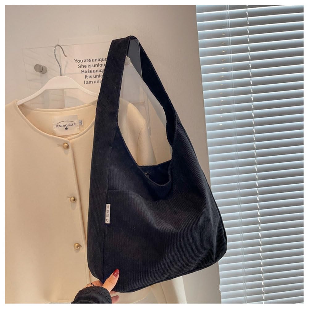 JIANGWEI Damen große Canvas-Tragetasche mit Tasche, Reißverschluss und Reißverschluss für Pendeln, Schule und Reisen (Schwarz)