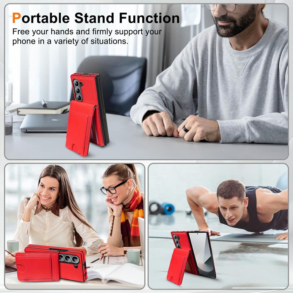 For Samsung Galaxy Z Fold6 5G Case Card Bag Kickstand Leather + PC Phone Cover with HD Screen Protector