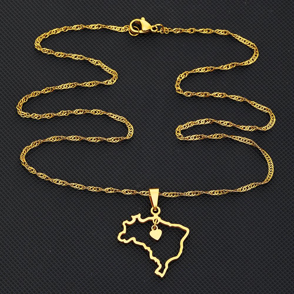 Women's Ethnic Style Heart-Shaped Brazil Map Pendant Necklace