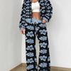 Purple Smudge Autumn And Winter New European And American Women'S Clothing Floral Printing Set