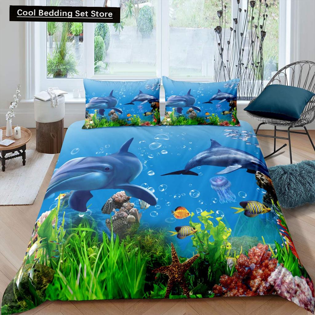 Kid Underwater World Oasis King Queen Duvet Cover Ocean Fish Coral Bedding Set Marine Life Quilt Cover Polyester Comforter Cover