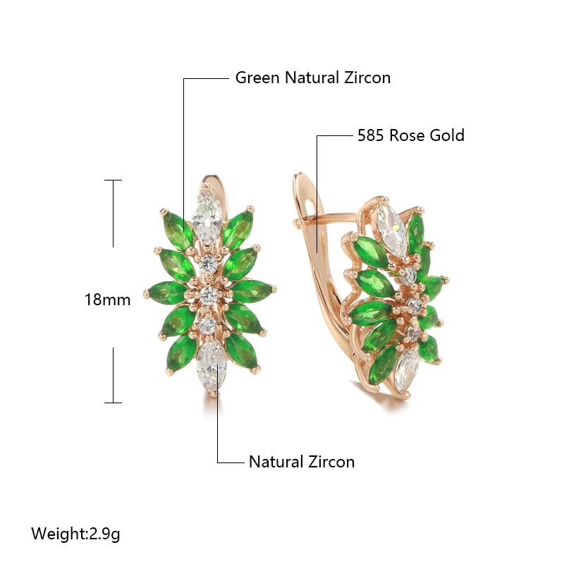 Luxury  Rose Gold Crystal Flower Daily Earrings For Women Green Natural Zircon Accessories Vintage Wedding Jewelry
