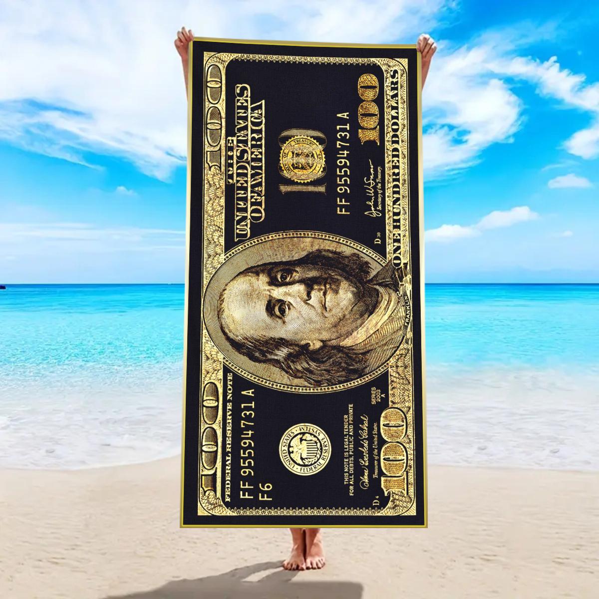 

1pc A soft beach towel with a US dollar pattern, suitable for swimming, camping, vacation, and yoga multifunctional towels W30*H60(CM)