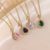 Female Crystal White Pink Green Purple Zircon Stone Water Drop Pendant Necklace Vintage Gold Color Wedding Jewelry For Women