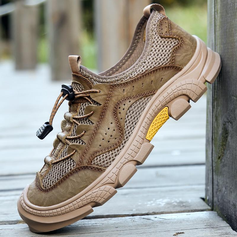 Fashion Hot Sale Summer Men's Sandals Outdoor Non-slip Man Beach Sandals Handmade Genuine Leather Male Mesh Shoes Breathable Sneakers