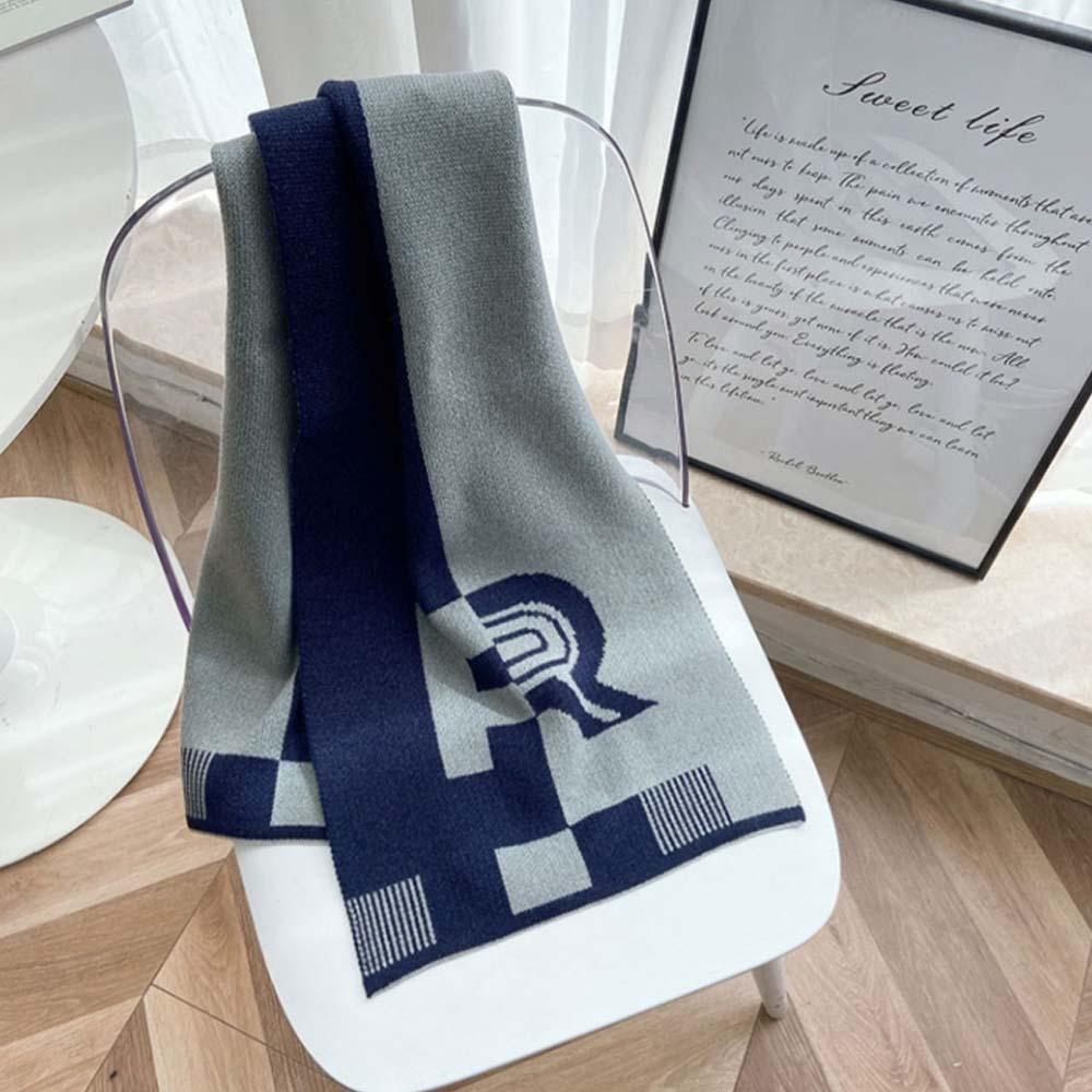 Acrylic Fibres Color Blocked Scarf Long Men Thick Shawl Versatile R-shaped Knitted Scarf  Gifts
