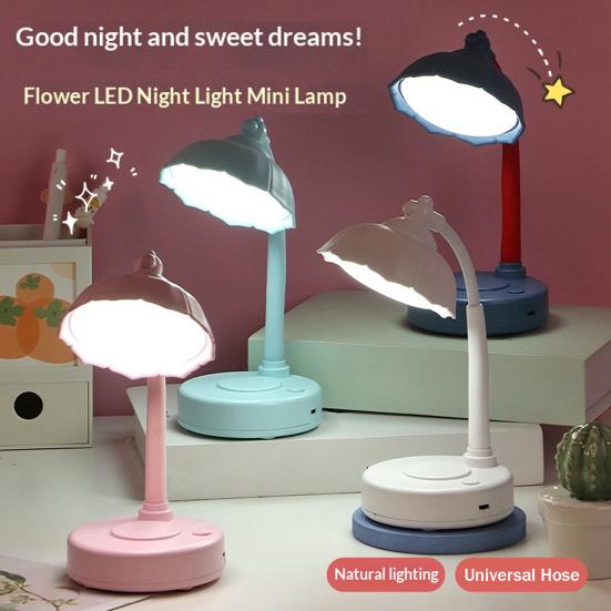 LED Desk Lamp Cute Flower Table Lamp with Adjustable Flexible Gooseneck Rechargeable Eye-Caring Night Light for Dorm Bedroom Reading