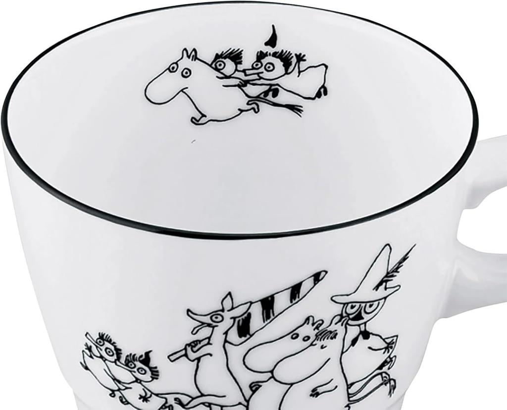 Moomin 80th Anniversary Breakfast 10x8cm Craft Cecera Yamaka Made in Mug, 300ml, Diameter, Art, Monochrome, Friends, White, Inglaze, Shoten, Japan,