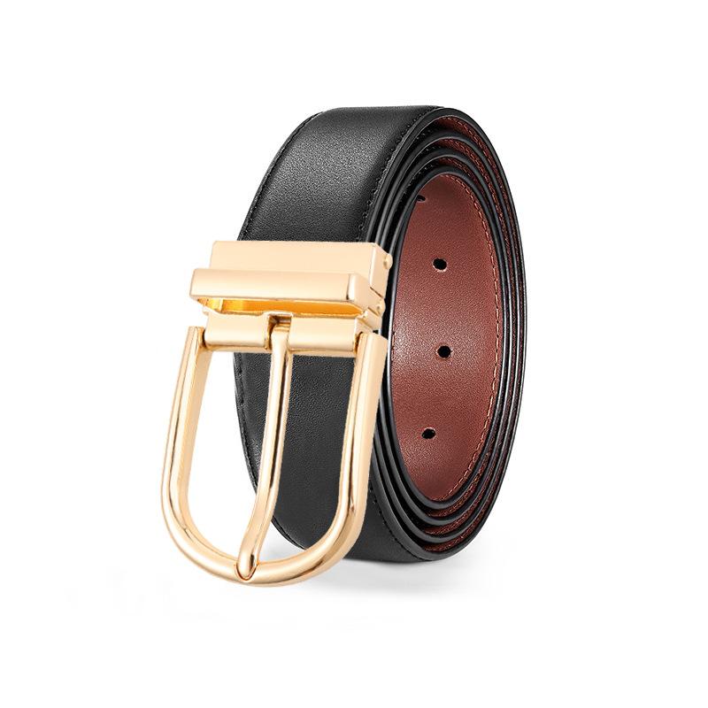 eather in uckle Belt en's ift Box owhide Men's Business Casual Jeans ouble-sided imple Belt