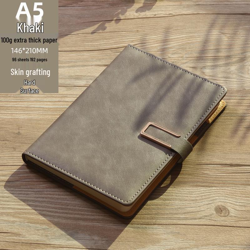Men's Business Notebook with Printed Pages, Leather Cover, Magnetic Buckle, and Pen Holder. Perfect for Meeting Minutes and Office Use.