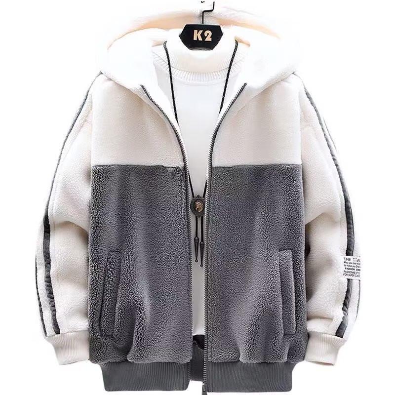 Men's Korean Style Hooded Lamb Fleece Winter Jacket - Trendy, Loose, and Warm Cotton-Padded Design for Couples.