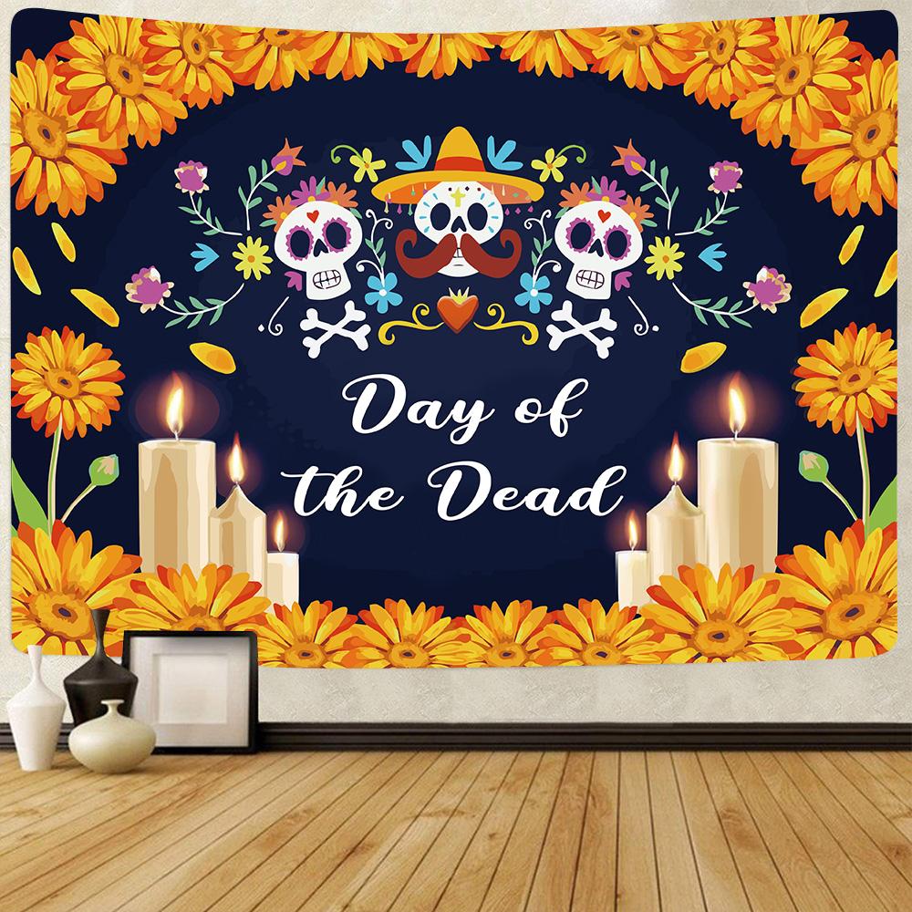 Home Decor UV Tapestry Day of the Dead Mexican Carnival Sugar Skull Wall Living Room Fluorescent