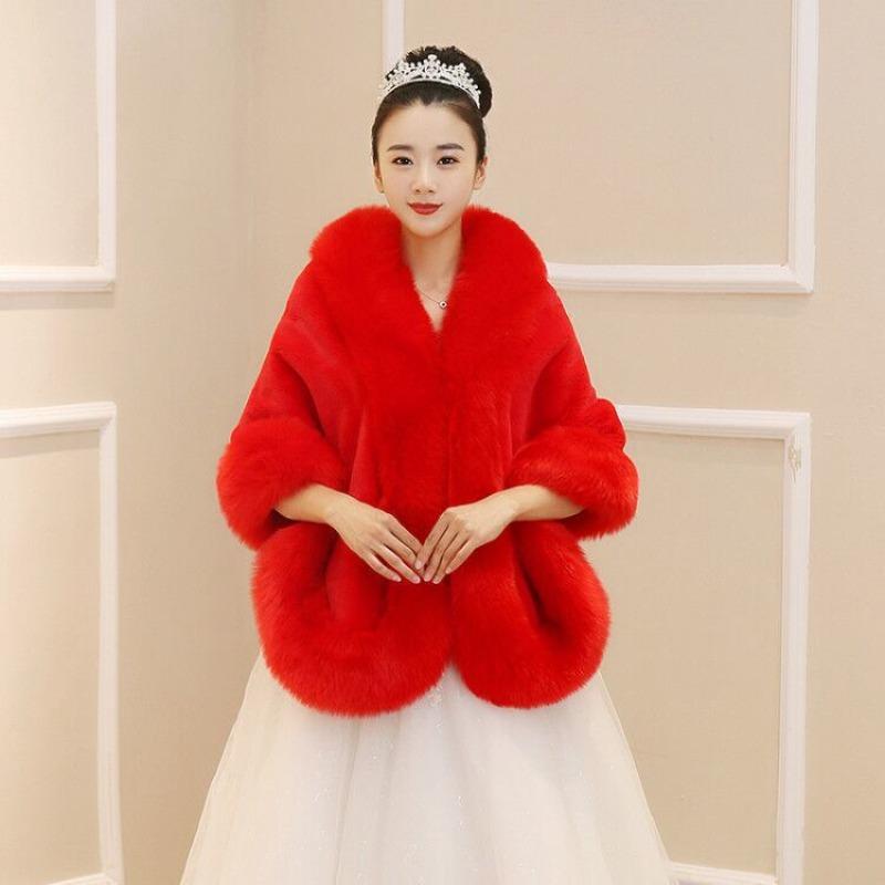 Wedding Shawl Women's Autumn and Winter Imitation Fox Hair Mink Fur Coat Bride Wedding Dress Fashion Warm Cheongsam