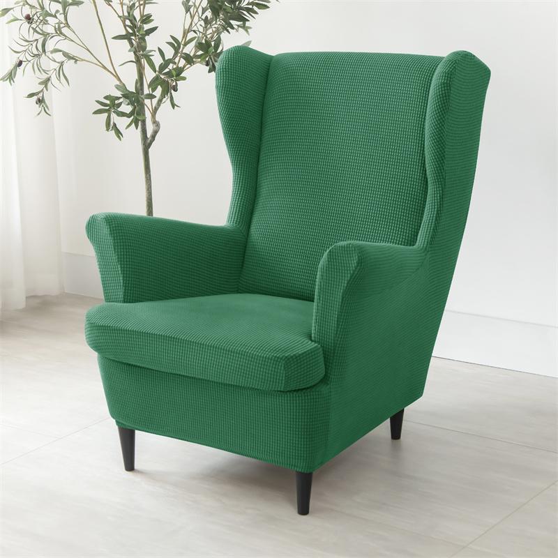 Polar Fleece Wing Chair Cover Stretch Wingback Sofa Covers Elastic Single Armchair Cover With Cushion Cover Furniture Protector