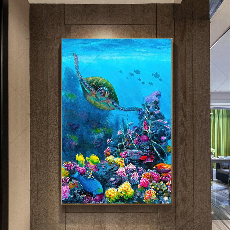 Modern Sea Turtle Canvas Painting Blue Ocean Posters and Prints Animal Wall Art Pictures for Living Room Home Decor No Frame